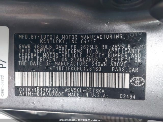 Photo 8 VIN: 4T1BF1FK0HU428169 - TOYOTA CAMRY 