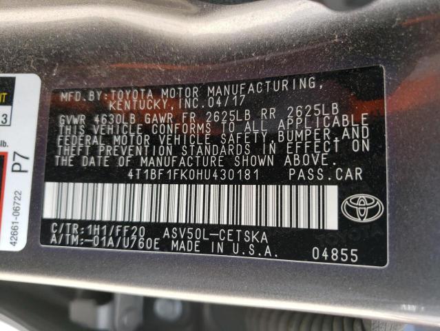 Photo 12 VIN: 4T1BF1FK0HU430181 - TOYOTA CAMRY LE 