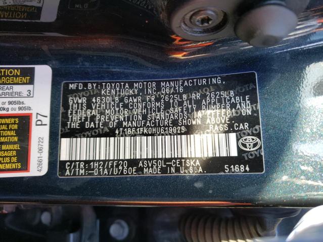 Photo 9 VIN: 4T1BF1FK0HU619025 - TOYOTA CAMRY LE 