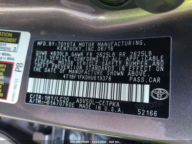 Photo 8 VIN: 4T1BF1FK0HU619378 - TOYOTA CAMRY 