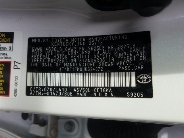 Photo 9 VIN: 4T1BF1FK0HU624872 - TOYOTA CAMRY LE 