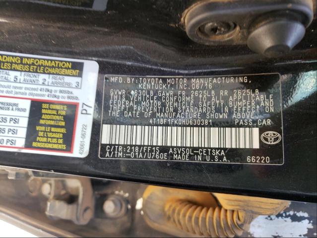 Photo 9 VIN: 4T1BF1FK0HU630381 - TOYOTA CAMRY LE 