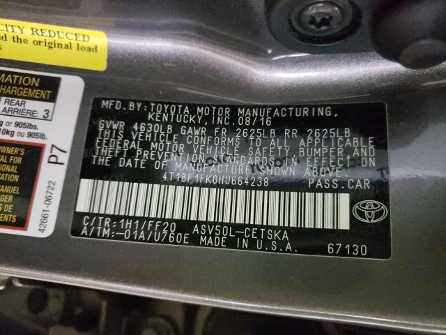 Photo 9 VIN: 4T1BF1FK0HU664238 - TOYOTA CAMRY LE 