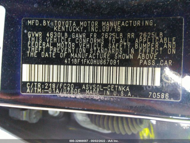 Photo 8 VIN: 4T1BF1FK0HU667091 - TOYOTA CAMRY 