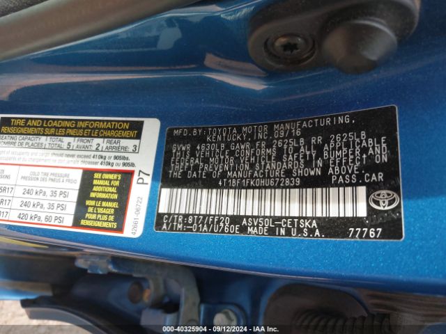 Photo 8 VIN: 4T1BF1FK0HU672839 - TOYOTA CAMRY 