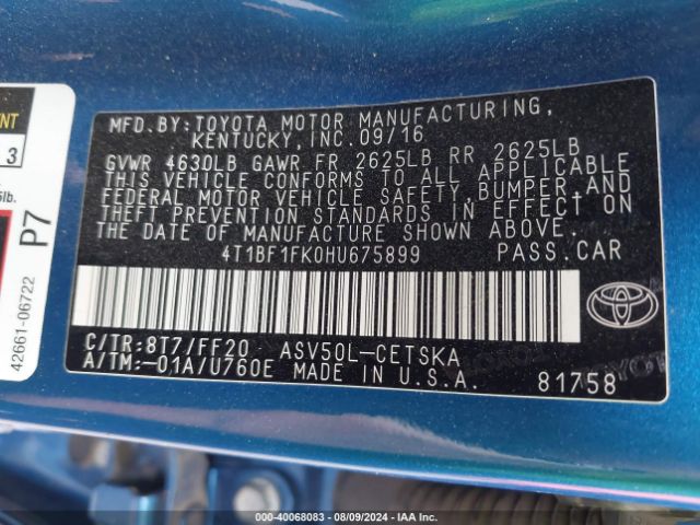 Photo 8 VIN: 4T1BF1FK0HU675899 - TOYOTA CAMRY 