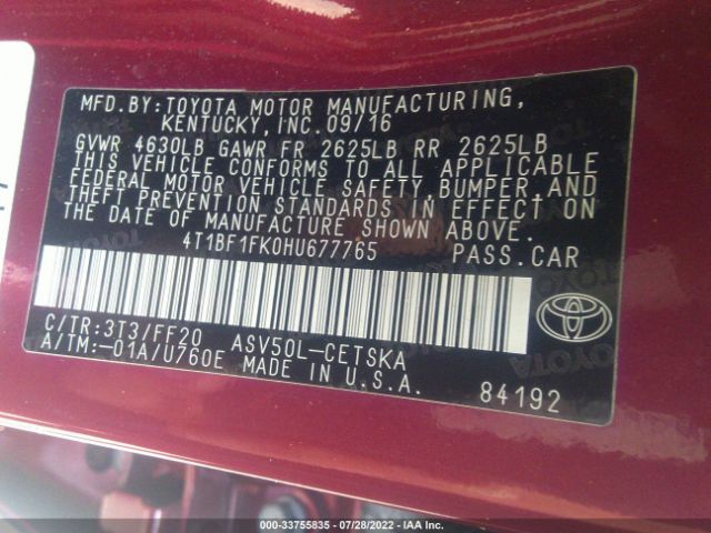 Photo 8 VIN: 4T1BF1FK0HU677765 - TOYOTA CAMRY 