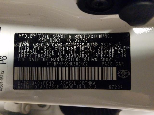 Photo 9 VIN: 4T1BF1FK0HU680102 - TOYOTA CAMRY LE 