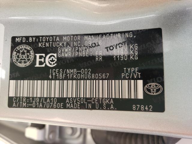 Photo 9 VIN: 4T1BF1FK0HU680567 - TOYOTA CAMRY LE 