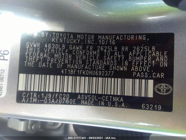 Photo 8 VIN: 4T1BF1FK0HU692377 - TOYOTA CAMRY 