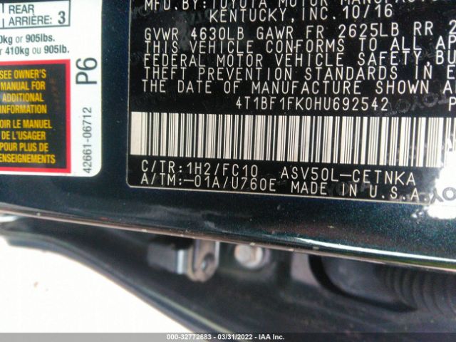 Photo 8 VIN: 4T1BF1FK0HU692542 - TOYOTA CAMRY 