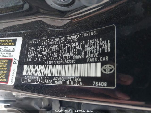 Photo 8 VIN: 4T1BF1FK0HU702583 - TOYOTA CAMRY 