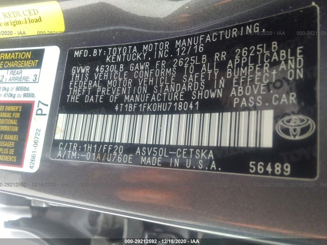 Photo 8 VIN: 4T1BF1FK0HU718041 - TOYOTA CAMRY 