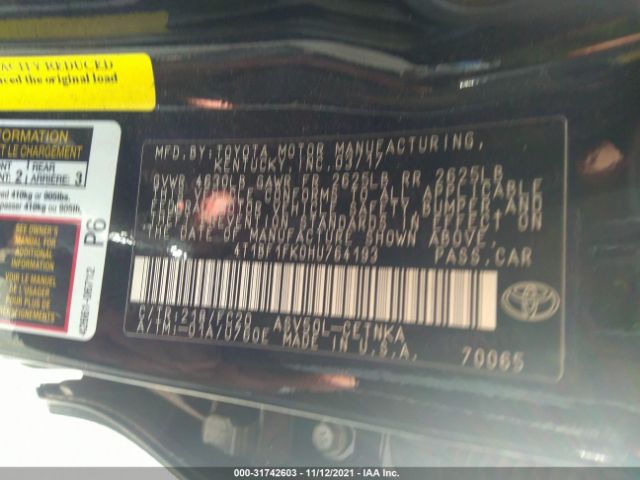 Photo 8 VIN: 4T1BF1FK0HU764193 - TOYOTA CAMRY 