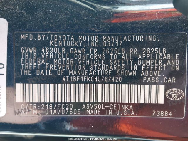 Photo 8 VIN: 4T1BF1FK0HU767420 - TOYOTA CAMRY 