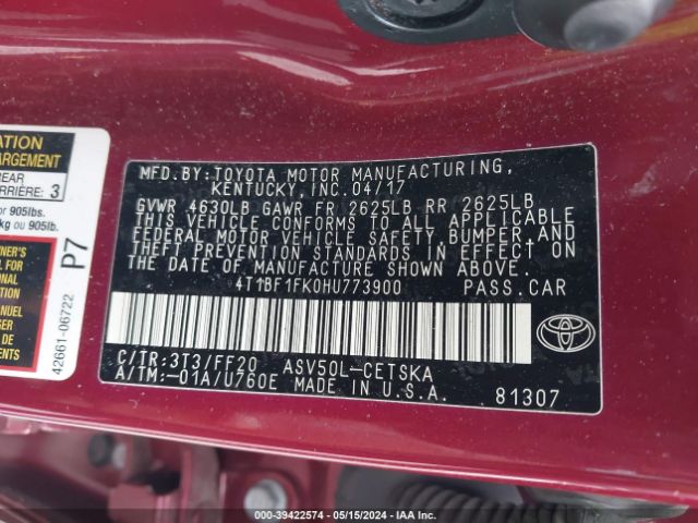 Photo 8 VIN: 4T1BF1FK0HU773900 - TOYOTA CAMRY 