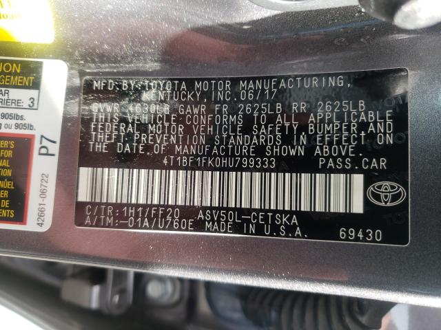 Photo 9 VIN: 4T1BF1FK0HU799333 - TOYOTA CAMRY LE 