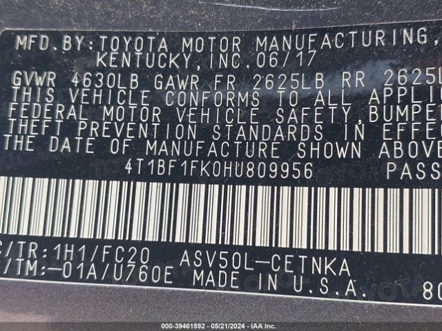 Photo 8 VIN: 4T1BF1FK0HU809956 - TOYOTA CAMRY 