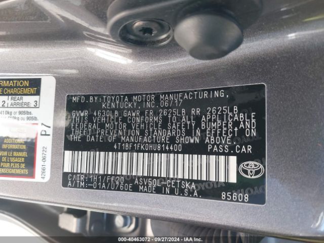 Photo 8 VIN: 4T1BF1FK0HU814400 - TOYOTA CAMRY 