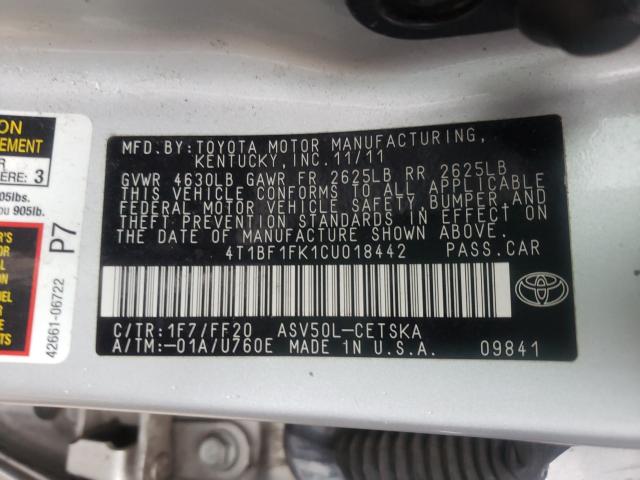 Photo 9 VIN: 4T1BF1FK1CU018442 - TOYOTA CAMRY BASE 