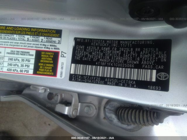 Photo 8 VIN: 4T1BF1FK1CU025066 - TOYOTA CAMRY 