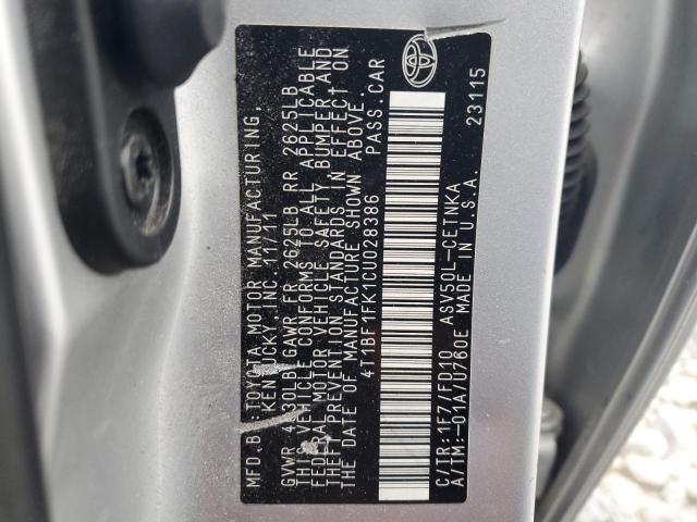 Photo 12 VIN: 4T1BF1FK1CU028386 - TOYOTA CAMRY BASE 