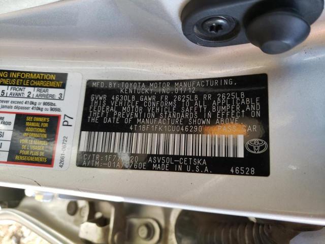 Photo 9 VIN: 4T1BF1FK1CU046290 - TOYOTA CAMRY BASE 