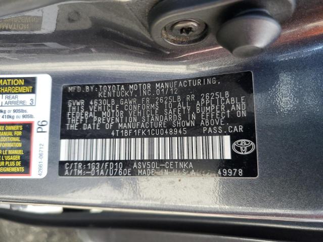 Photo 11 VIN: 4T1BF1FK1CU048945 - TOYOTA CAMRY BASE 