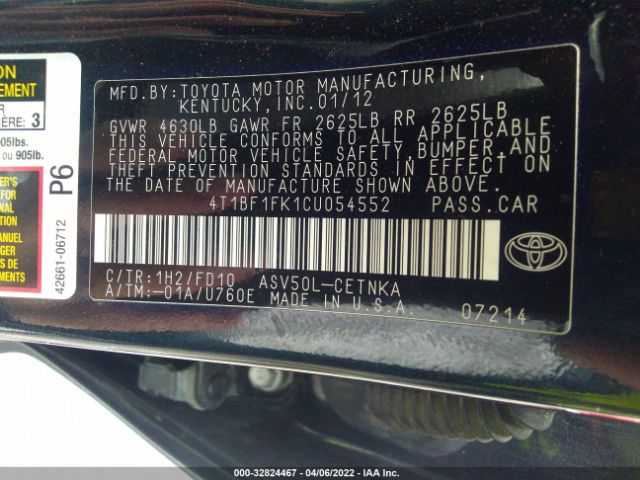 Photo 8 VIN: 4T1BF1FK1CU054552 - TOYOTA CAMRY 