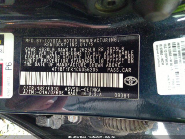 Photo 8 VIN: 4T1BF1FK1CU056205 - TOYOTA CAMRY 