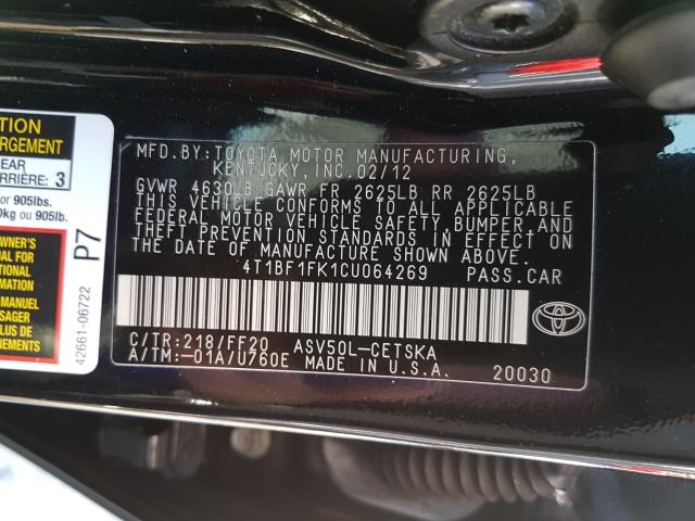 Photo 9 VIN: 4T1BF1FK1CU064269 - TOYOTA CAMRY BASE 