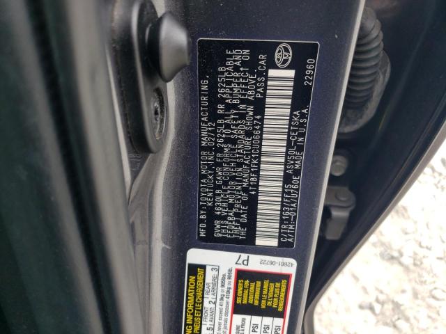 Photo 12 VIN: 4T1BF1FK1CU066474 - TOYOTA CAMRY BASE 