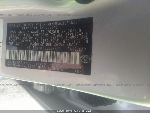 Photo 8 VIN: 4T1BF1FK1CU067303 - TOYOTA CAMRY 