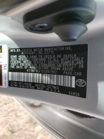 Photo 9 VIN: 4T1BF1FK1CU067902 - TOYOTA CAMRY BASE 