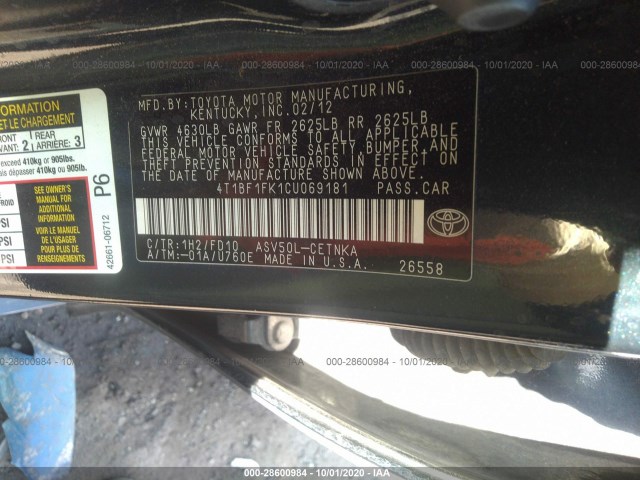 Photo 8 VIN: 4T1BF1FK1CU069181 - TOYOTA CAMRY 