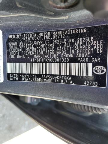 Photo 11 VIN: 4T1BF1FK1CU081329 - TOYOTA CAMRY 