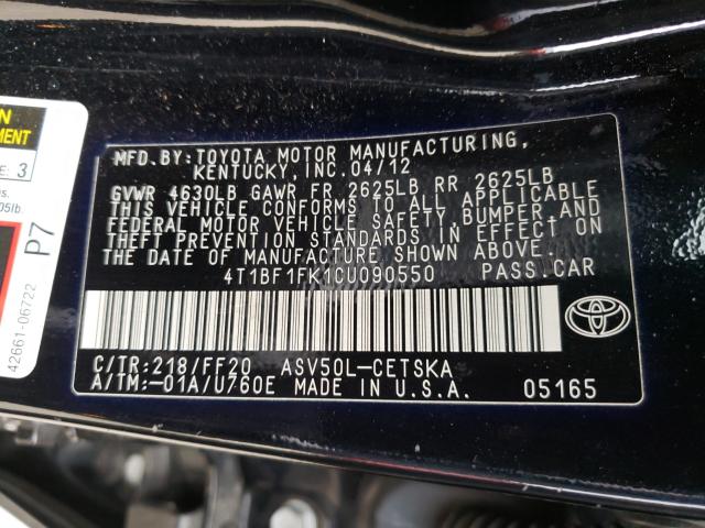 Photo 9 VIN: 4T1BF1FK1CU090550 - TOYOTA CAMRY 