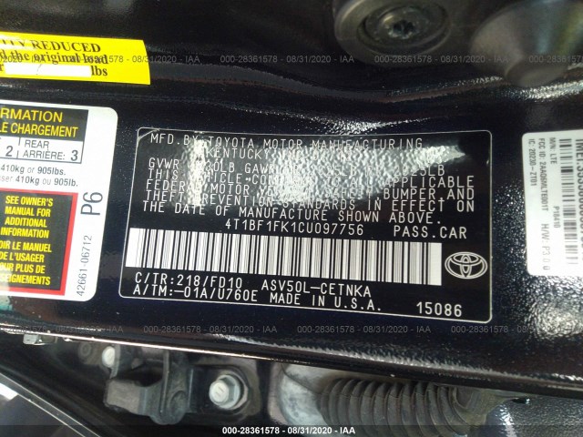 Photo 8 VIN: 4T1BF1FK1CU097756 - TOYOTA CAMRY 