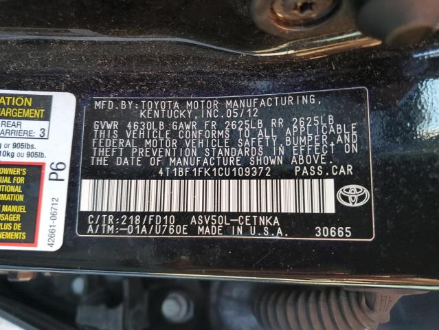 Photo 11 VIN: 4T1BF1FK1CU109372 - TOYOTA CAMRY BASE 