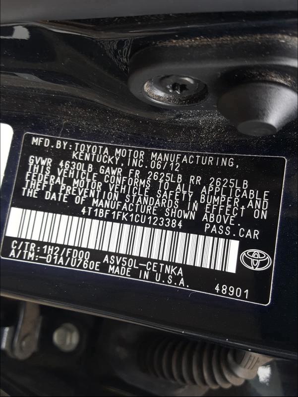 Photo 9 VIN: 4T1BF1FK1CU123384 - TOYOTA CAMRY BASE 