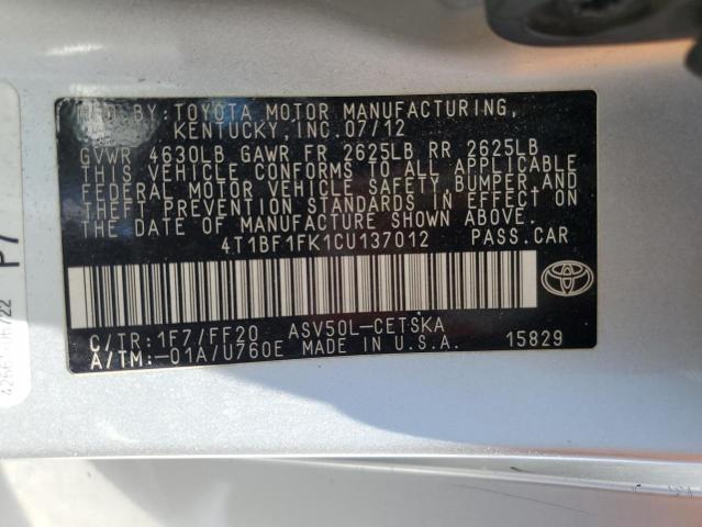 Photo 12 VIN: 4T1BF1FK1CU137012 - TOYOTA CAMRY BASE 