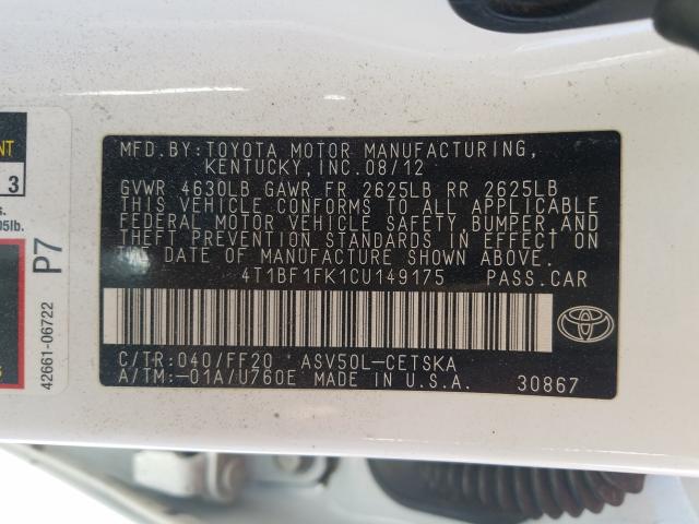 Photo 9 VIN: 4T1BF1FK1CU149175 - TOYOTA CAMRY 