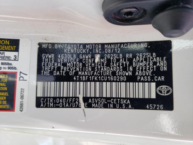 Photo 9 VIN: 4T1BF1FK1CU160290 - TOYOTA CAMRY BASE 