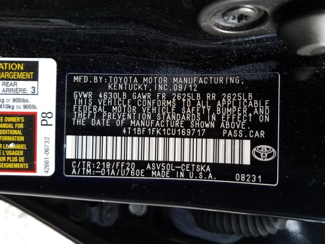 Photo 9 VIN: 4T1BF1FK1CU169717 - TOYOTA CAMRY BASE 