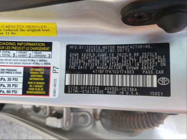 Photo 9 VIN: 4T1BF1FK1CU174903 - TOYOTA CAMRY BASE 