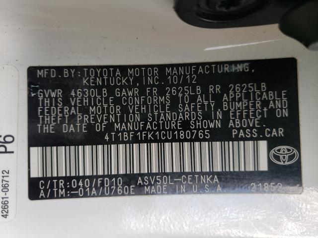 Photo 9 VIN: 4T1BF1FK1CU180765 - TOYOTA CAMRY BASE 