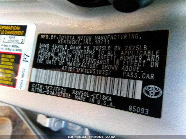 Photo 8 VIN: 4T1BF1FK1CU518357 - TOYOTA CAMRY 