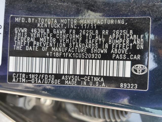 Photo 11 VIN: 4T1BF1FK1CU520920 - TOYOTA CAMRY 