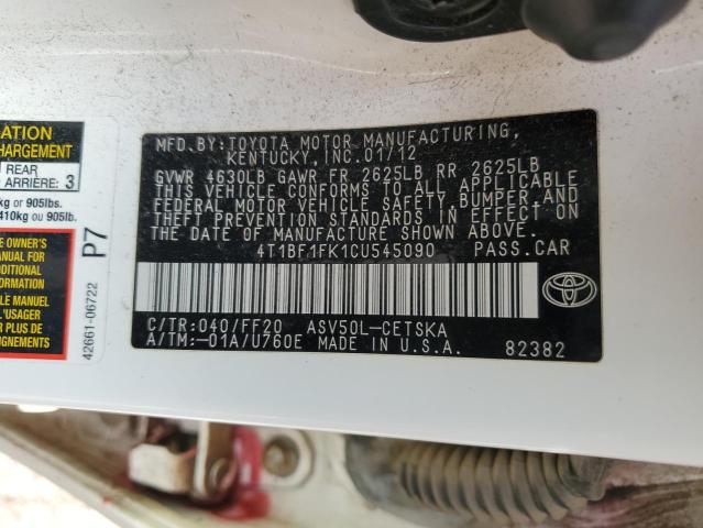 Photo 11 VIN: 4T1BF1FK1CU545090 - TOYOTA CAMRY BASE 