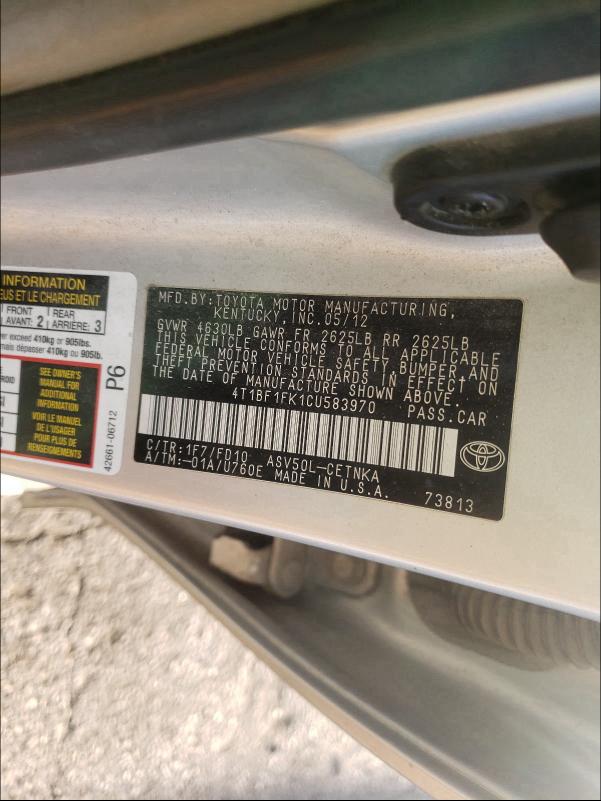 Photo 9 VIN: 4T1BF1FK1CU583970 - TOYOTA CAMRY BASE 